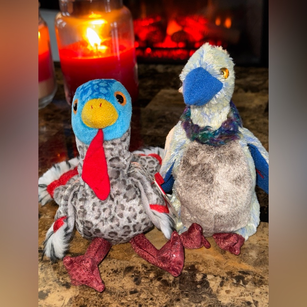 🦃✨ TY Beanie Baby Set – Lurkey & Buzzy (2000)